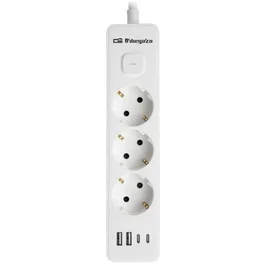 Orbegozo Regleta EN 3100 con 3 Tomas de Corriente, 2 USB y 2 USB Tipo-C, Blanca